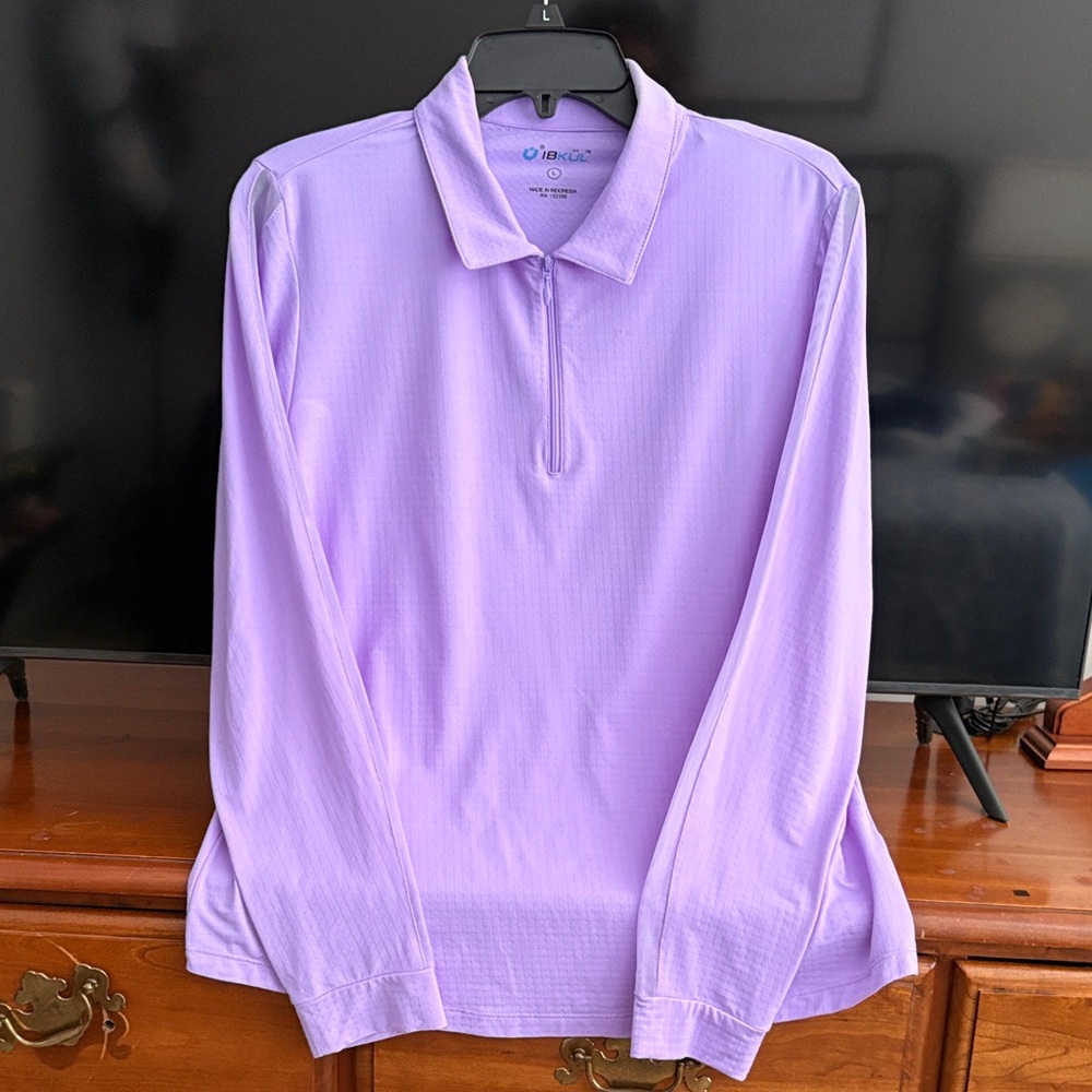 IBKUL Ladies Lavender Large. Long Sleeve Polo. EUC. 1/4 zip. Icefil fabric. ⛳️🌸